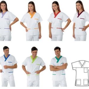 Casacca unisex biannca scollo a V con inserto coloratoo mezza manica gr. 190