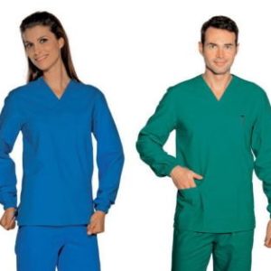 Casacca unisex in cotone scollo a V  in Blu, Verde Chirurgico o Azzurro per medicale gr. 185