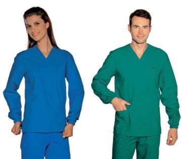 Casacca unisex in cotone scollo a V in Blu, Verde Chirurgico o Azzurro per medicale gr. 185