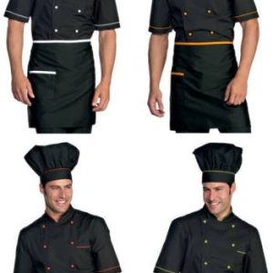 ALICANTE - Giacca chef uomo nera con profili colorati manica corta