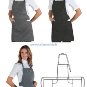 Grembiule Donna A Pettorina Per Bar Gelateria Gessato Grigio -Ischia