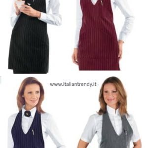 Grembiule Corto Gessato a Pettorina In Blu Nero Grigio Bordeaux -Bistro