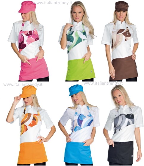 Grembiule Donna Con Pettorina Fantasia Rosa Fuxia Bianco -Lollipop Malindi