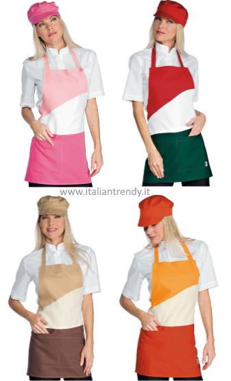 Grembiule Donna Corto Con Pettorina Tricolore LOLLIPOP. Divisa Da Lavoro Per Bar o Gelateria - immagine 6