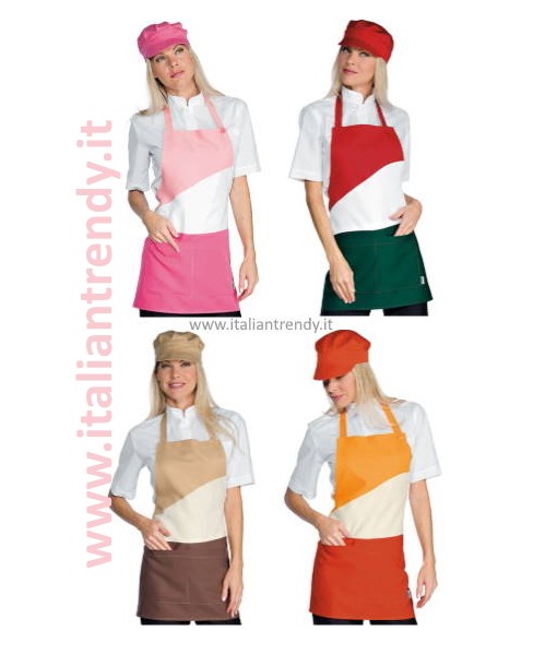 Grembiule Donna Corto Con Pettorina Tricolore LOLLIPOP. Divisa Da Lavoro Per Bar o Gelateria