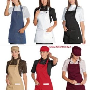 Grembiule Corto a Pettorina Per Donna Bar Gelateria Ristorante Tinta Unita 6 Colori Piccadilly