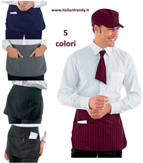 Grembiule a Davantino Corto Gessato Grigio per Bar Pub Gelaterie Pizzerie