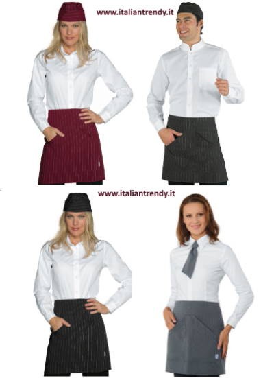 Grembiule Corto Uomo Donna Ristoranti Pizzerie Gessato Nero, Bordeaux, Grigio. Orleans