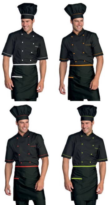 Grembiule Davantino Corto Per Cuoco o Chef Nero Con Inserti a Contrasto 70X46