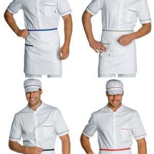 Grembiule a Vita Con Tasca Davantino Corto 70X46 Per Cuoco Chef Bianco + Riga Nera o Tricolore