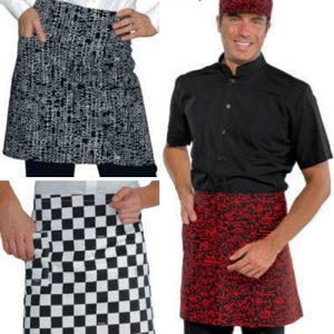 Grembiule a Vita Corto In Cotone a Fantasia 70X46 Con Tasca Per Ristoranti e Bar