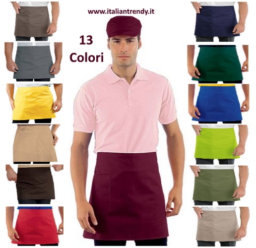 Grembiule Corto a Vita 70X46 13 Colori Per Pub Ristoranti Pizzerie Tinta Unita Misto Cotone 195 Gr