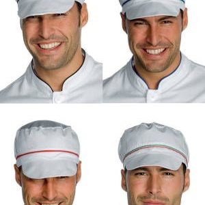 Cappello Bianco + Inserto Con Rete E Visiera Per Panifici Alimentari Riga Nera Rossa Blu Cina Tricolore 4