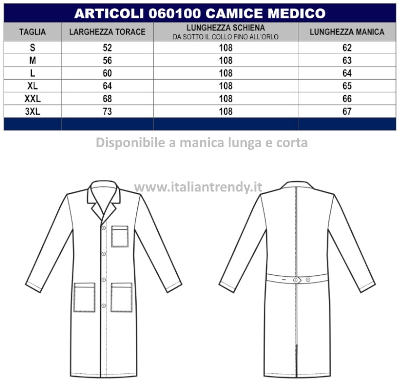 Camice uomo bianco lungo cm. 110 fino alla 3XL bottoni a vista - immagine 5