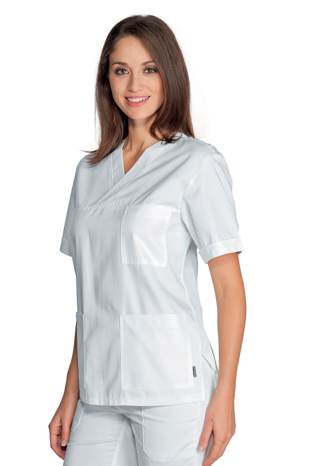 Casacca uomo bianca scollo a V medicale leggera misto cotone gr. 150 - immagine 2