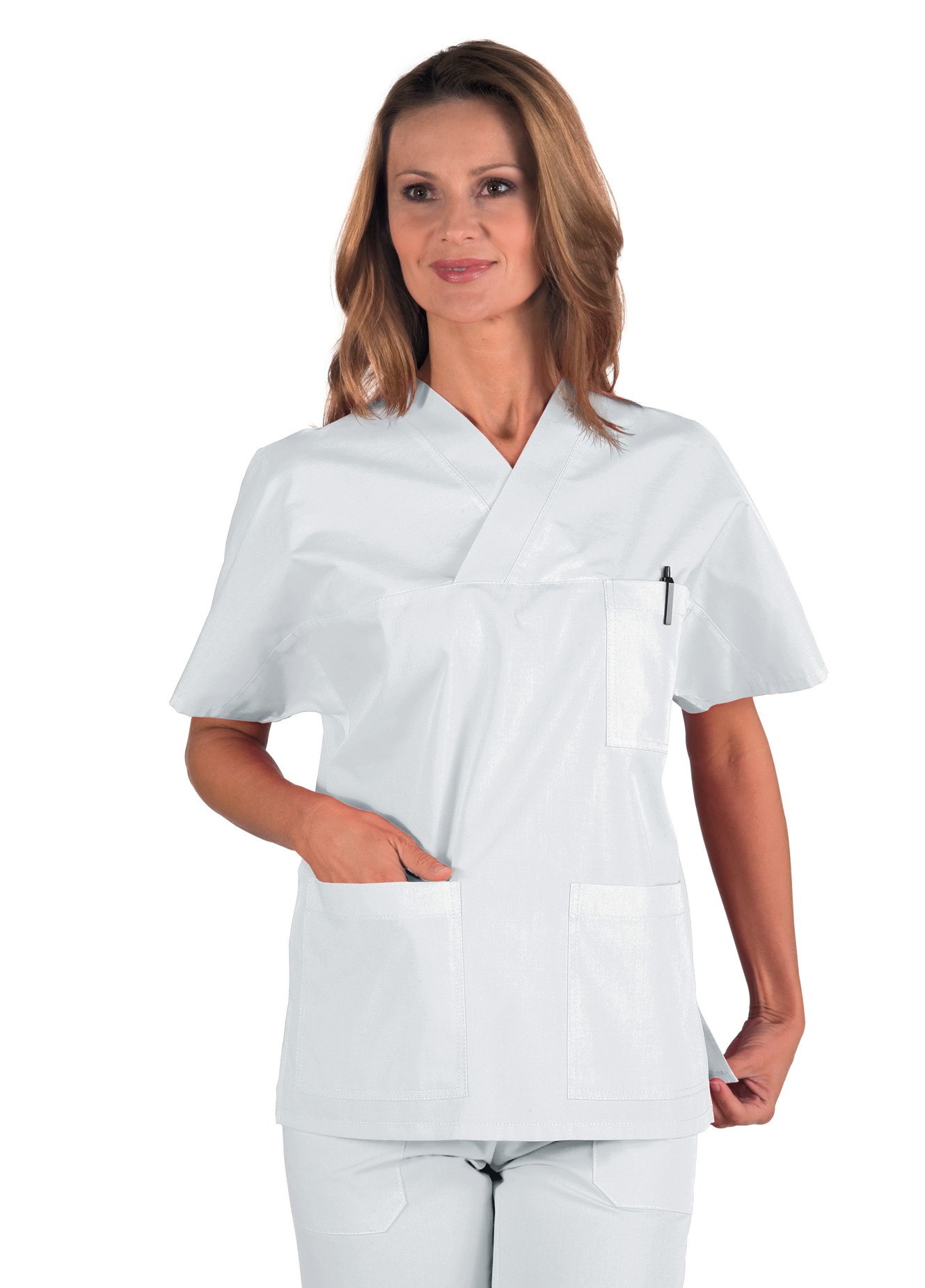 Casacca uomo bianca scollo a V medicale leggera misto cotone gr. 150 - immagine 3