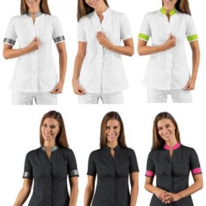 Casacca Donna Coreana in Bianco o Nero Con Profili Mezza Manica Vestibilità Extra Slim 6 Colori