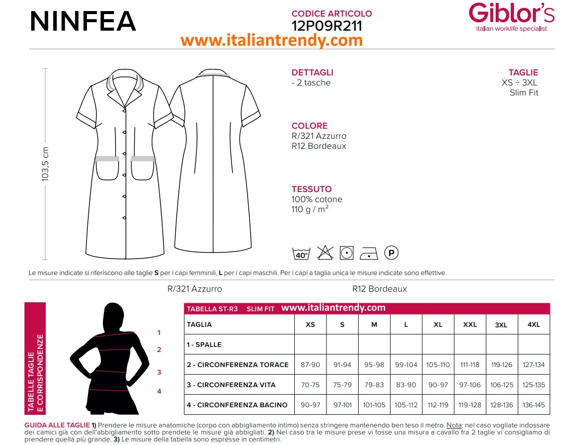 Camice Per Colf Cameriera Da Donna Rigato Azzurro o Bordeaux in Cotone a Manica Corta - immagine 3