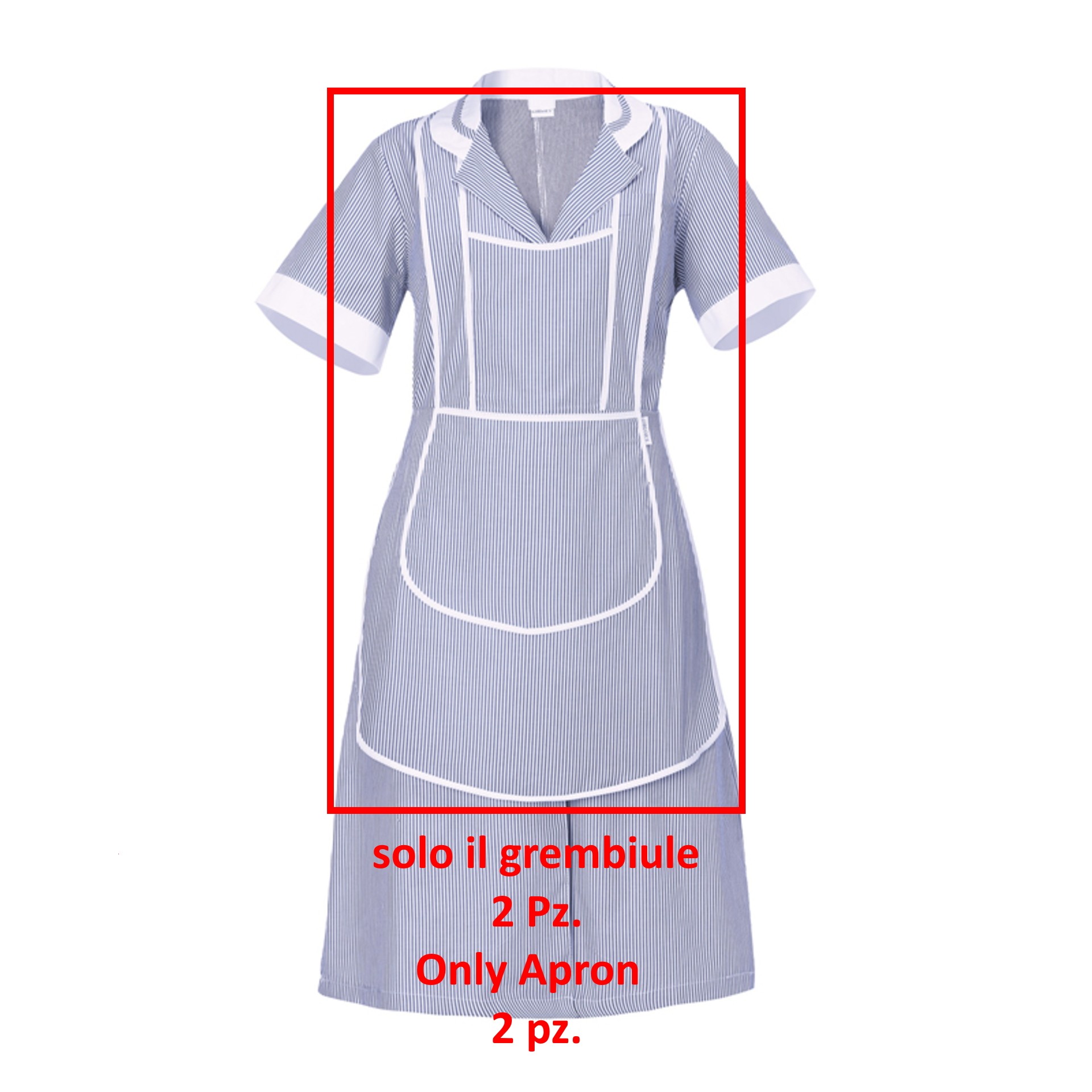 Grembiule con Pettorina da Donna Pulizie Collaboratrici Rigato Azzurro o Bordeaux 2 Pz-Leda