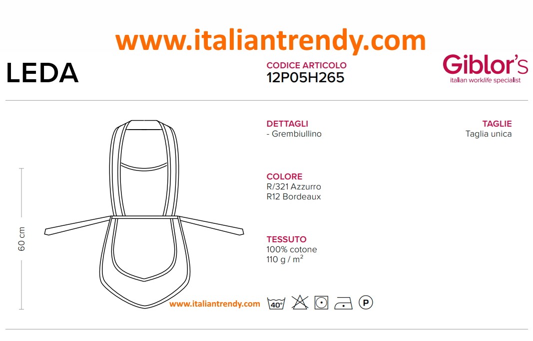 Grembiule con Pettorina da Donna Pulizie Collaboratrici Rigato Azzurro o Bordeaux 2 Pz-Leda - immagine 3