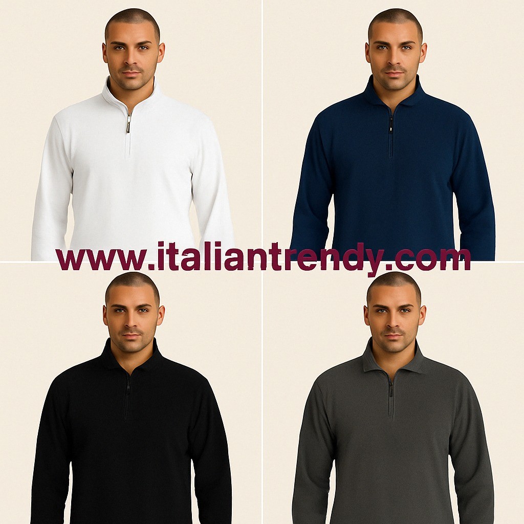 Felpa in Micro Pile Dublino Da Lavoro- Collo Alto e Zip - Nero, Grigio, Blu, Bianco, Azzurro