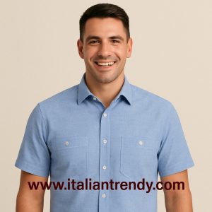 Camicia Iron Manica Corta in Cotone Oxford - Colore Azzurro, Taglie Da S a 4XL