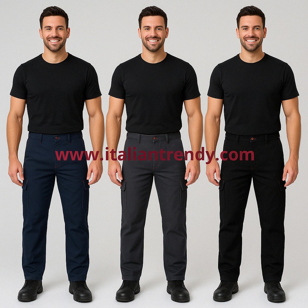 Pantalone Cargo da lavoro dal peso Medio in Cotone Tasche Multiple in Blu, Nero e Grigio