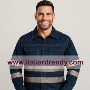 Giubbetto in Cotone Blu, con Strisce Rifrangenti - Taglie S-4XL SerioPlus+