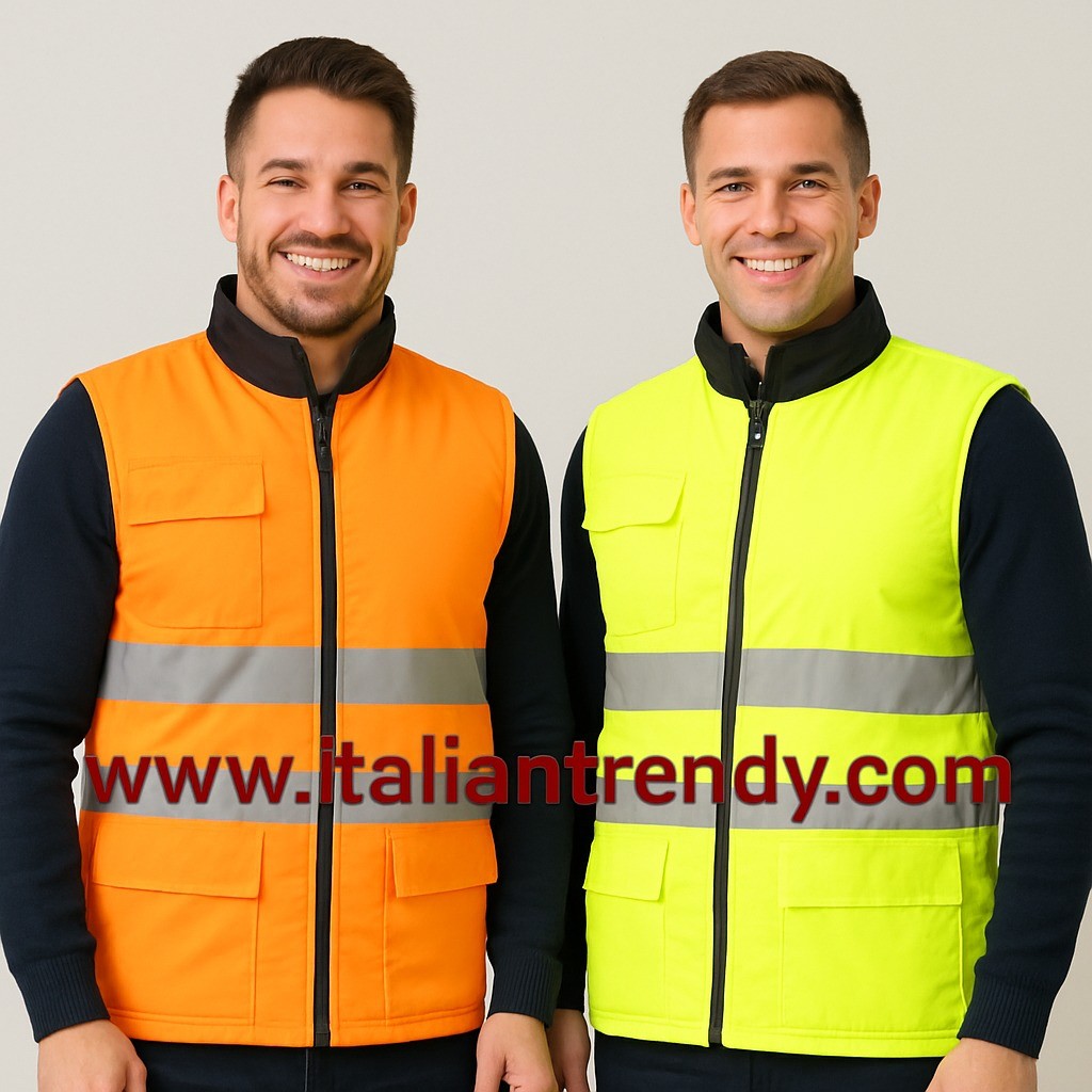 Gilet ad Alta Visibilità Hi-Vis Reversibile con 5 Tasche e Porta Badge- in 2 Colori