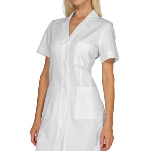 Camice Donna Bianco in Cotone Manica Corta Sfiancato per Medico Farmacista XS-5XL