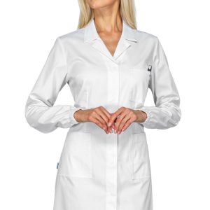 Camice da Donna Bianco da Laboratorio In Cotone Slim Elastico ai Polsi