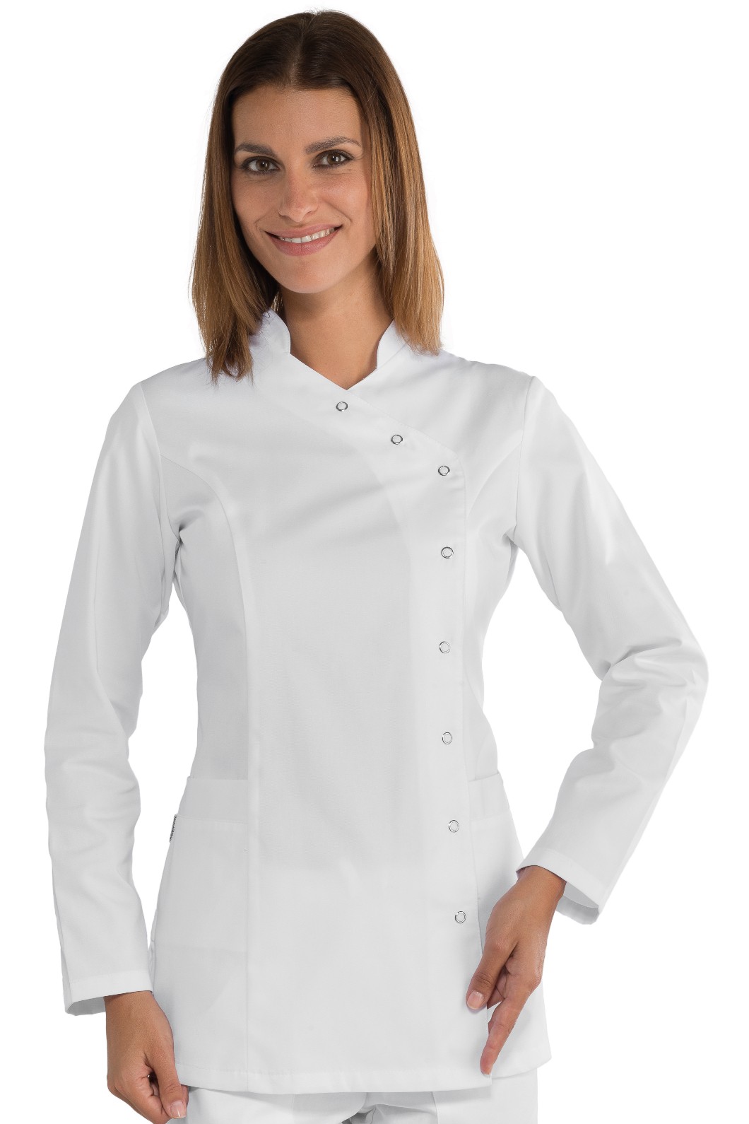 Casacca Bianca per Estetiste Parrucchiere Stile Orientale Bottoni a Pressione M/L M/M