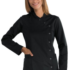 Casacca Nera M/L M/M Stile Orientale Bottoni a Pressione per Estetiste Parrucchiere