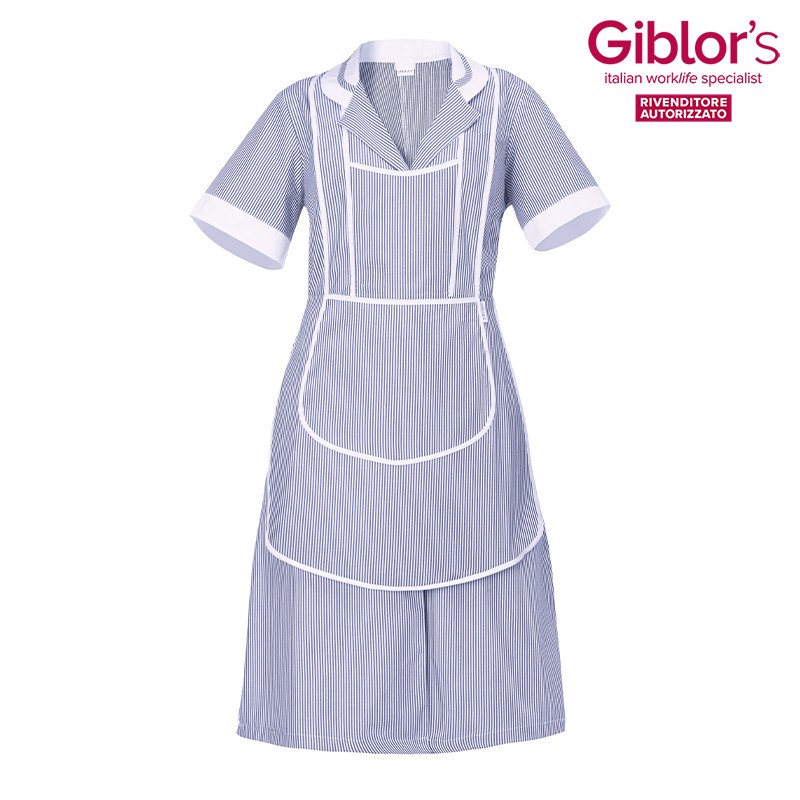 Grembiule con Pettorina da Donna Pulizie Collaboratrici Rigato Azzurro o Bordeaux 2 Pz-Leda - immagine 5