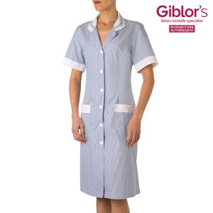 Camice Per Colf Cameriera Da Donna Rigato Azzurro o Bordeaux in Cotone a Manica Corta