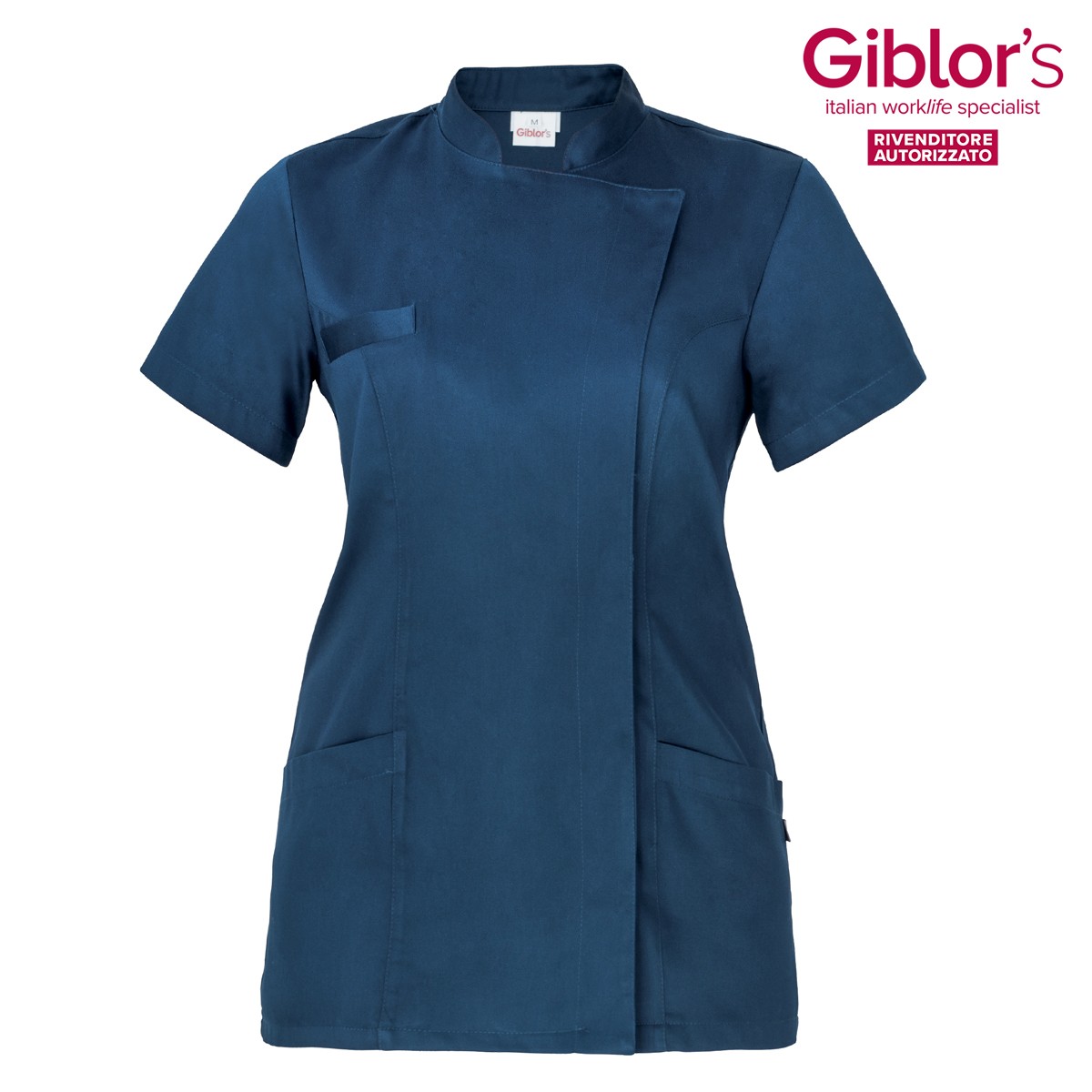Casacca Donna Blu Maniche Corte Collo Coreana Slim Fit Settore Medico