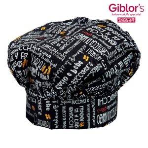 Cappello Da Cuoco Unisex Fantasia Fondo Nero Taglia Unica Regolabile-Menu
