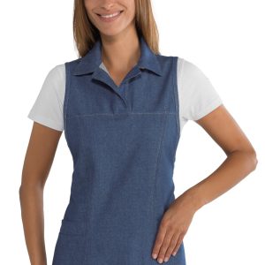 Vestitino Donna a Poncho In Jeans Con Colletto A Polo Per Divisa da Lavoro
