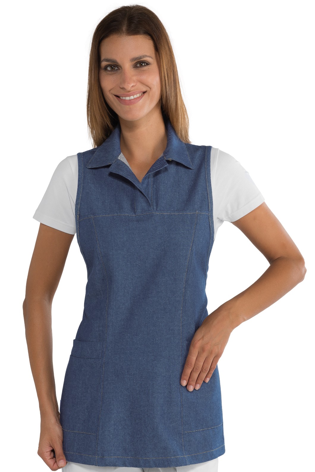 Vestitino Donna a Poncho In Jeans Con Colletto A Polo Per Divisa da Lavoro