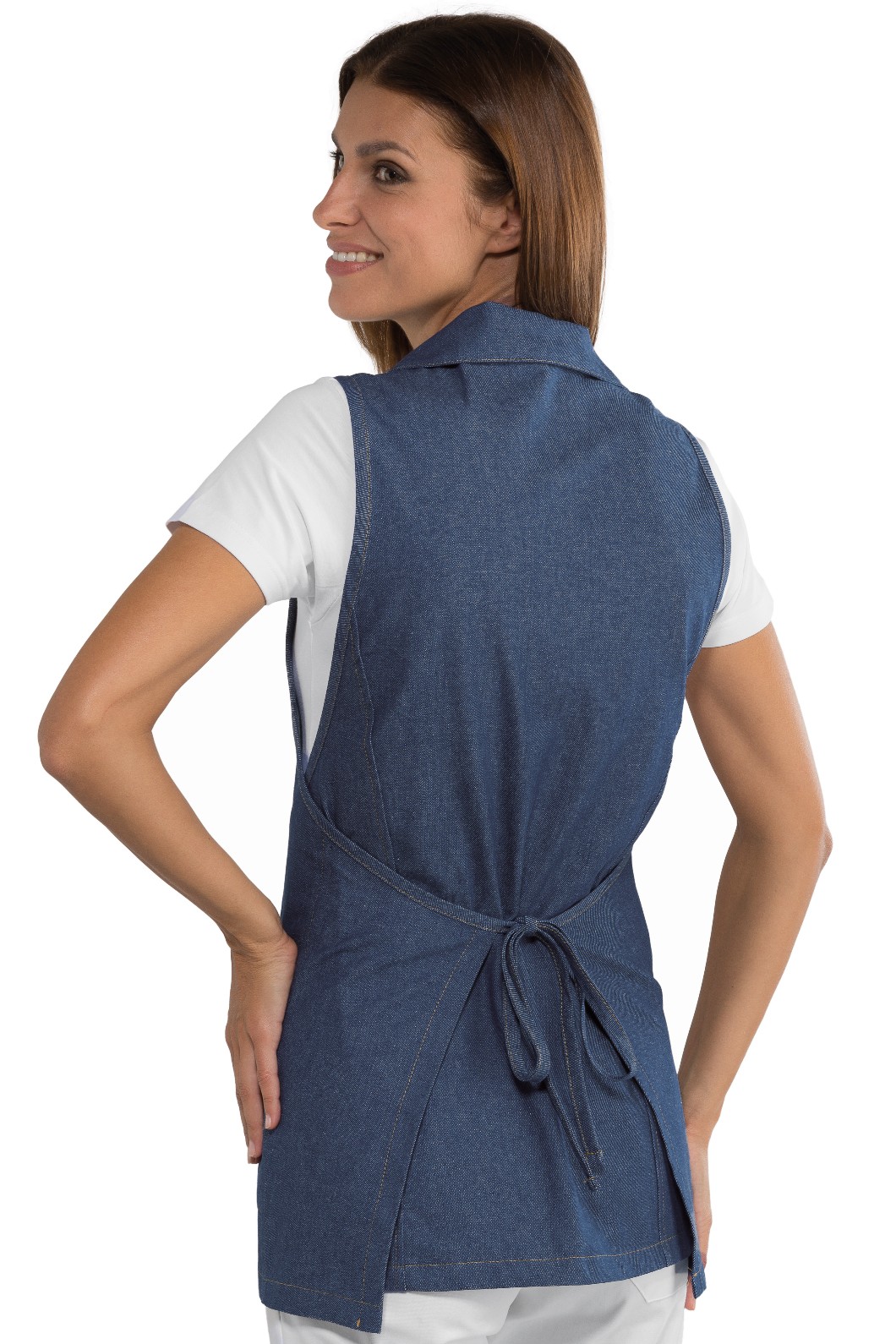 Vestitino Donna a Poncho In Jeans Con Colletto A Polo Per Divisa da Lavoro - immagine 2