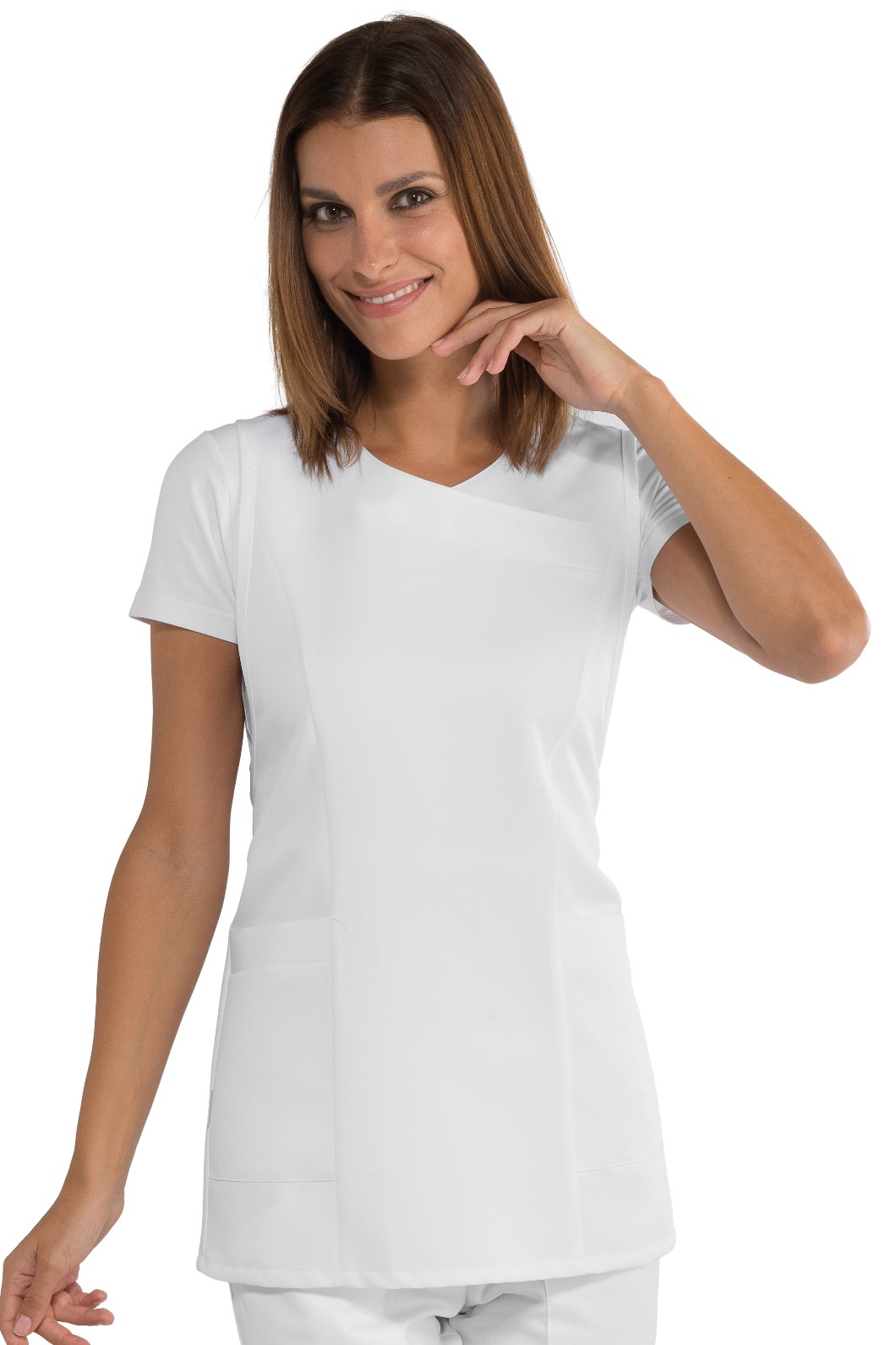 Vestitino Donna A Taglia Unica Per Parrucchiera Estetista Spa Bianco Con Inserti in Contrasto - immagine 2