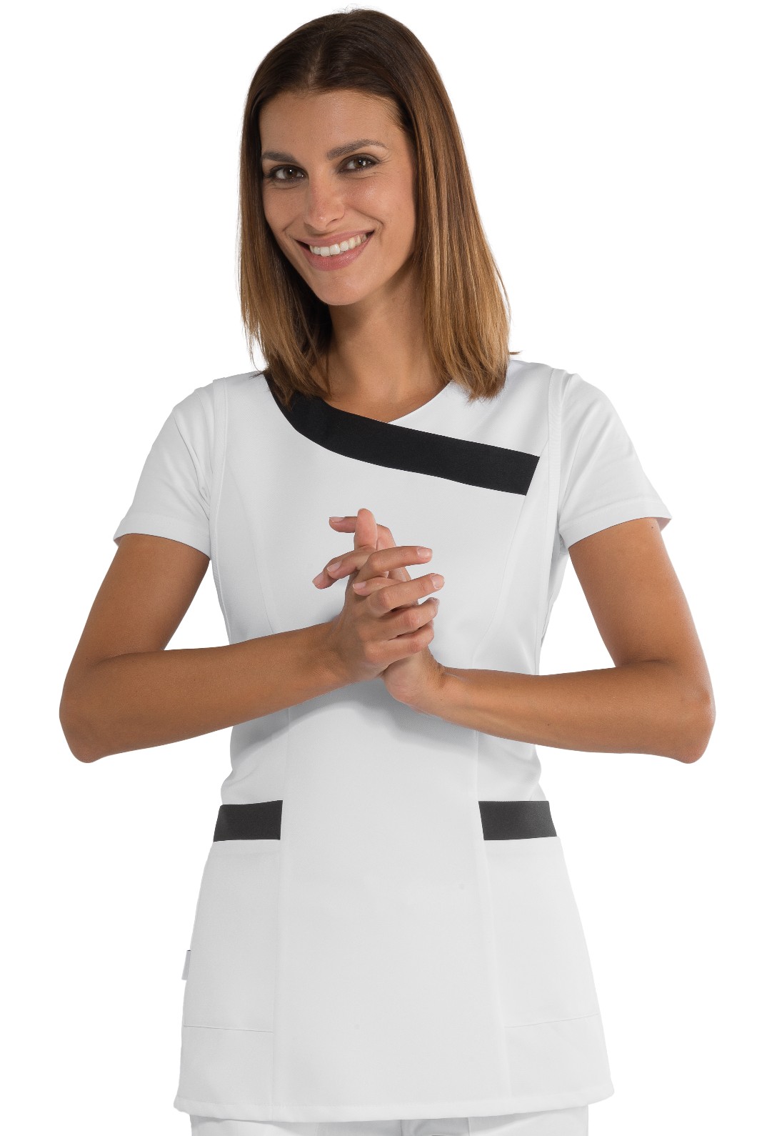 Vestitino Donna A Taglia Unica Per Parrucchiera Estetista Spa Bianco Con Inserti in Contrasto - immagine 3