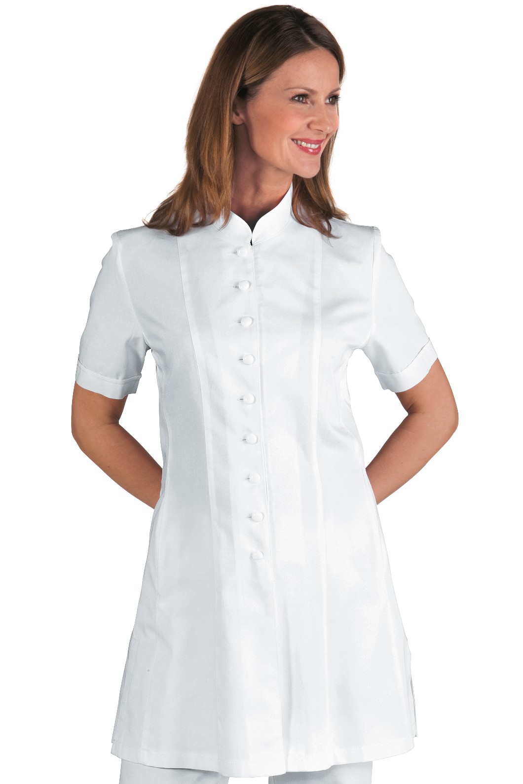 Casacca Bianca Sciancrata Donna Estetista Spa Centro Benessere in Cotone - immagine 3