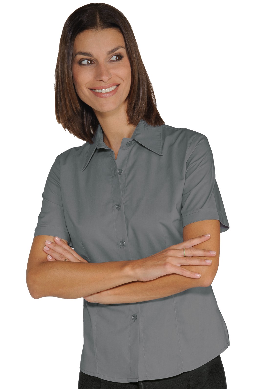 Camicia Donna Slim Leggera in Bordeaux Azzurro Grigio Marrone Manica Corta - immagine 2