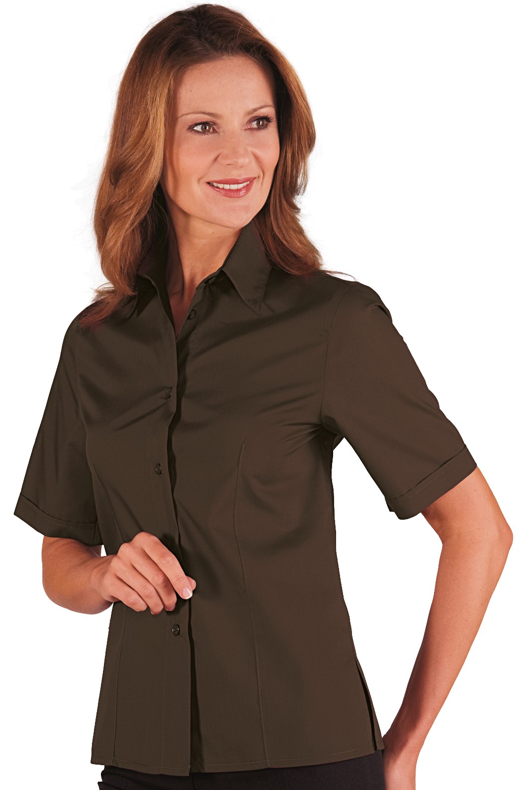 Camicia Donna Slim Leggera in Bordeaux Azzurro Grigio Marrone Manica Corta - immagine 4