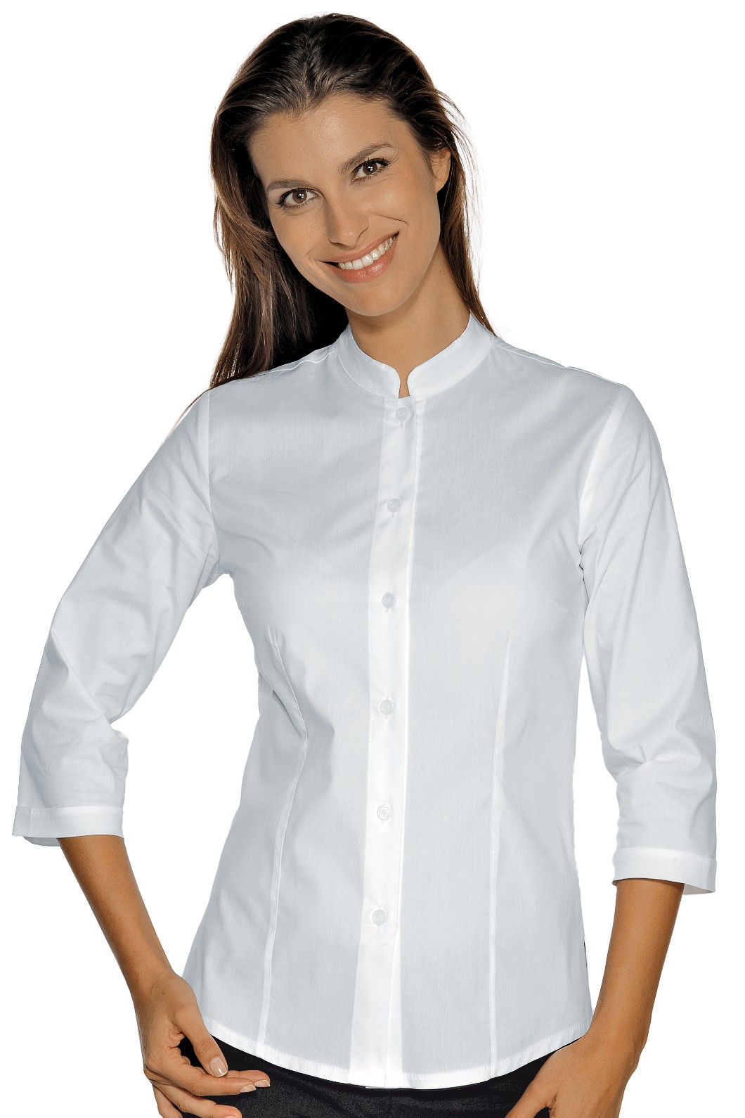 Camicia Bianca Coreana Elasticizzata Slim Donna Per Divisa Bar M/L M/M 3/4 - immagine 3