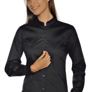 Camicia Nera Coreana Elasticizzata Slim Donna Per Divisa Bar M/L M/M 3/4
