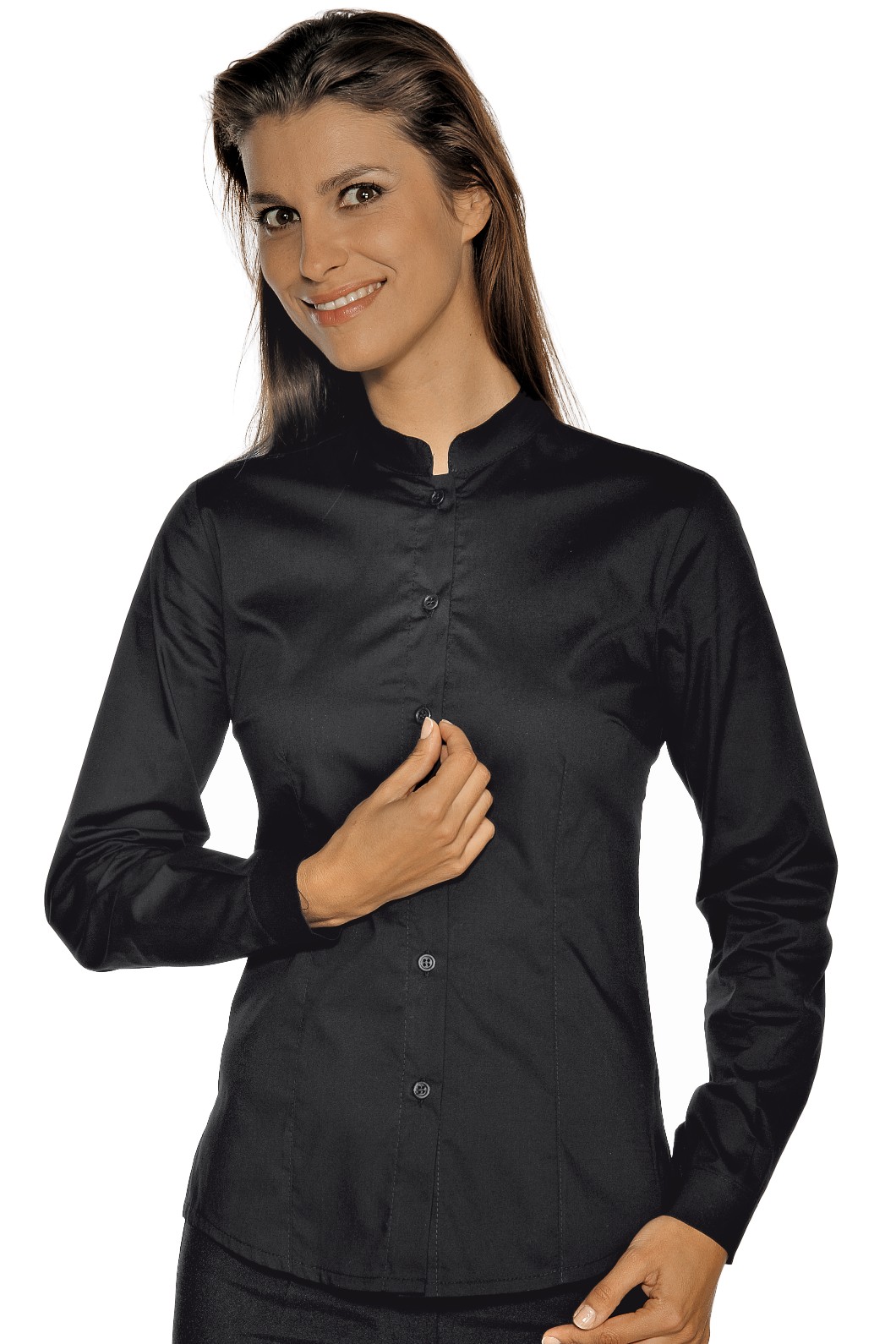 Camicia Nera Coreana Elasticizzata Slim Donna Per Divisa Bar M/L M/M 3/4