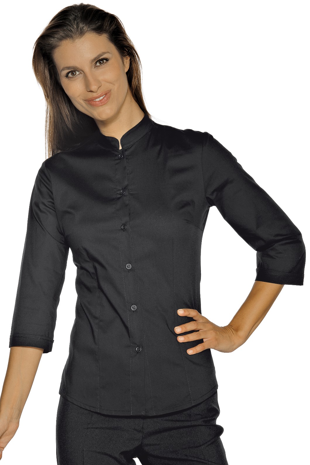 Camicia Nera Coreana Elasticizzata Slim Donna Per Divisa Bar M/L M/M 3/4 - immagine 3