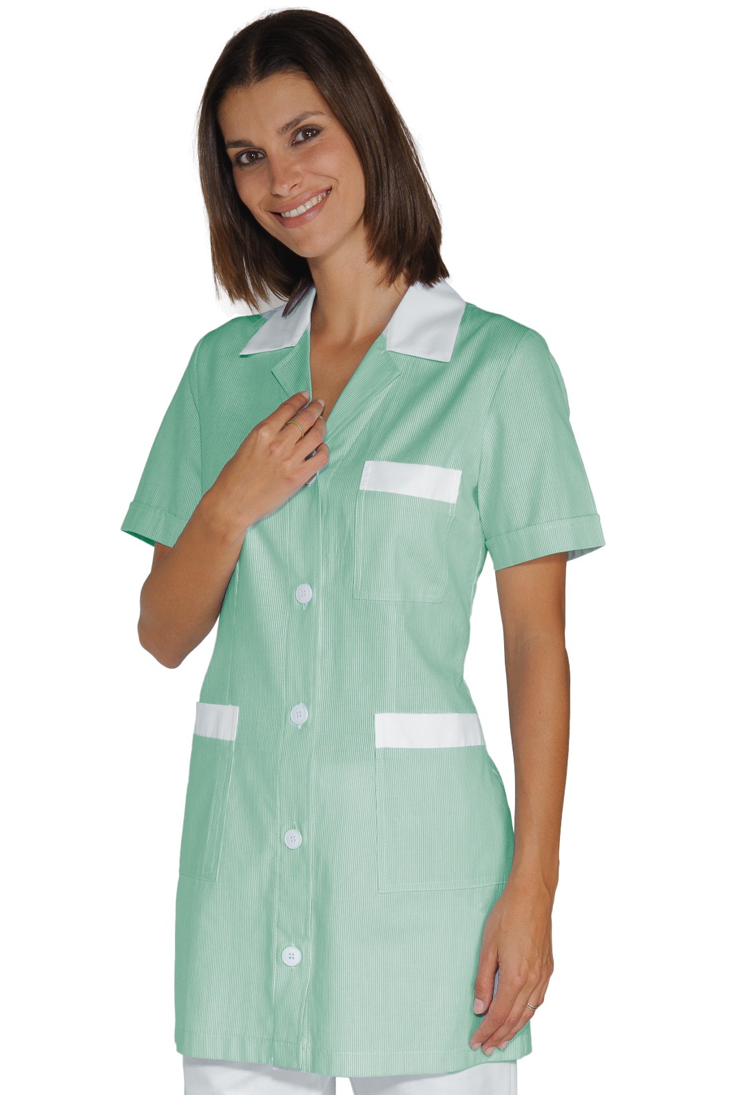 Casacca Donna a 3/4 in Cotone Rigata Manica Corta Per Pulizie o Multiuso - immagine 5